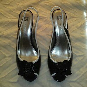 Black & White Shiny Open toes Heels